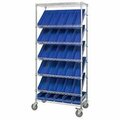 Global Industrial Easy Access Slant Shelf Chrome Wire Cart, 30 4inH Shelf Bins BL, 36Lx18Wx74H 269003BL